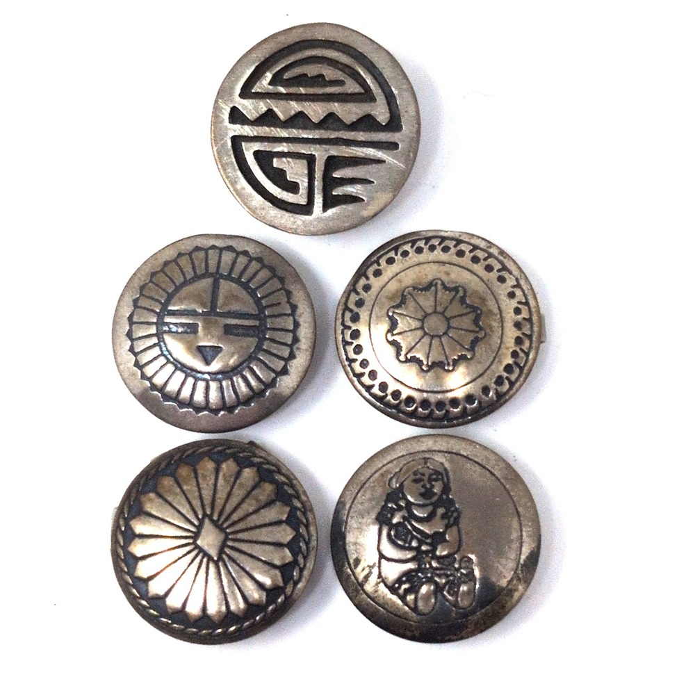 VTG‎ Southwestern Button Covers Set of 5 Geometric Silver Tone Pueblo Design